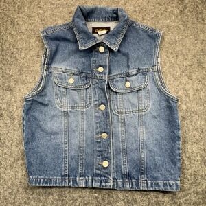 Vtg Team Tactics Denim Vest Women's L Blue Sleeveless Button-Up USA Made Western